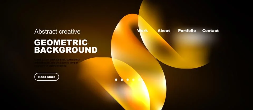 Modern website design features vibrant orange shapes, text elements, navigati Stock Illustration
