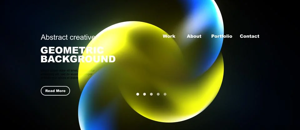 Modern website design features vibrant geometric shapes, text overlays, Illustrazione stock