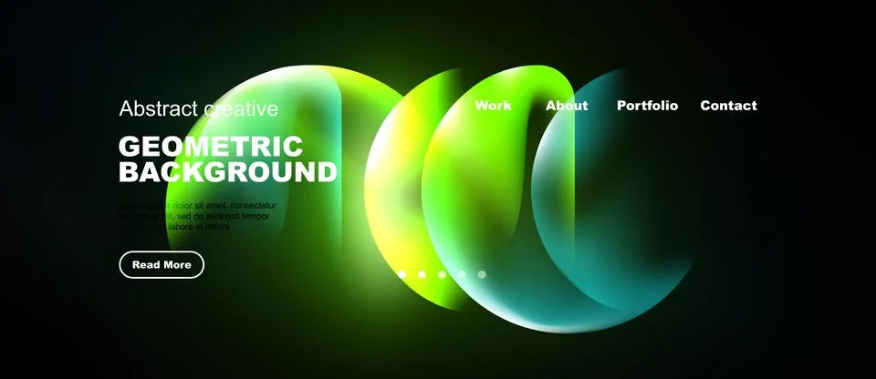Modern website design features vibrant green geometric shapes, dark backgroun 스톡 일러스트