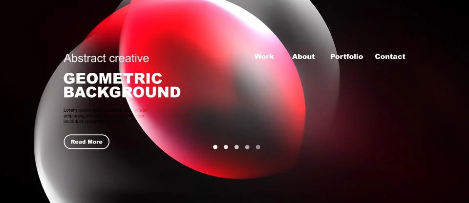 Modern website design features vibrant red shapes, white text, navigation men 스톡 일러스트