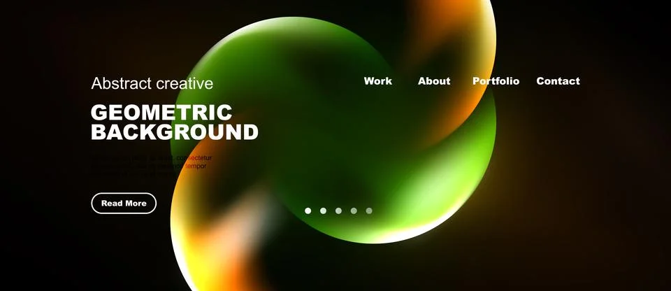 Modern website design features vibrant geometric shapes, gradients, navigatio Stockillustratie