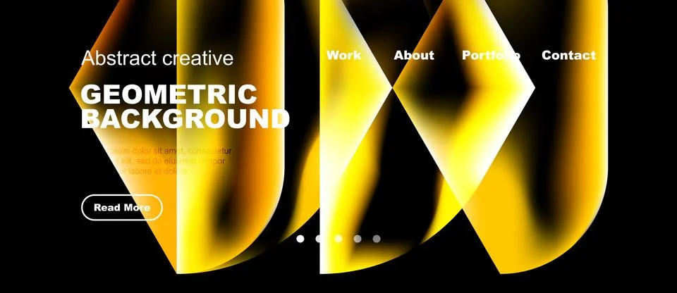 Modern website design features vibrant geometric shapes, bold typography, dar Stock Illustration