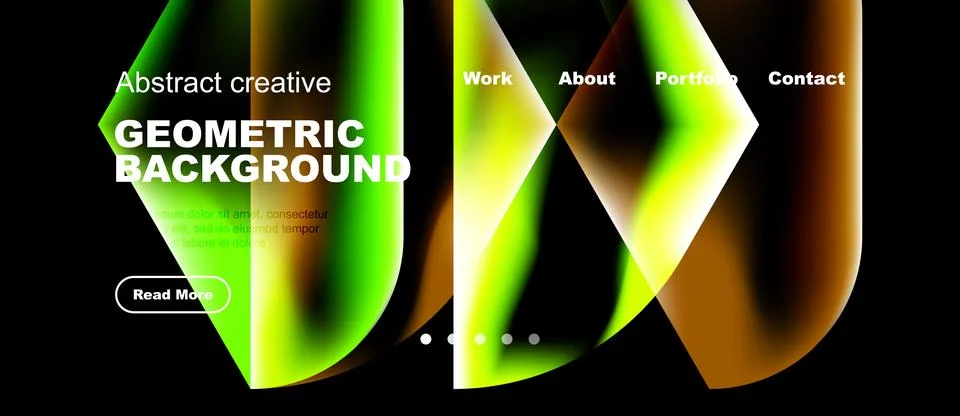 Modern website design features vibrant geometric shapes, gradients, text Ilustração Stock