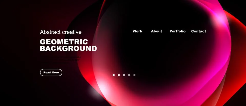 Modern website design features vibrant pink geometric shapes over dark Ilustração Stock