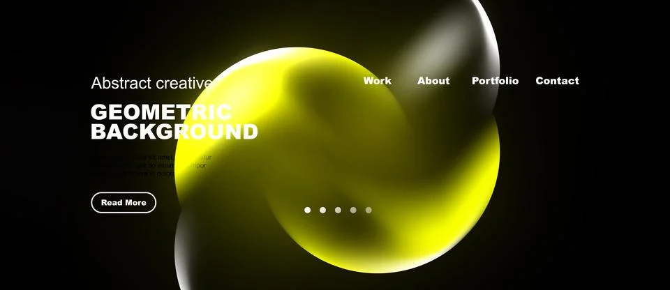 Modern website design features vibrant yellow abstract shapes over dark イラスト素材