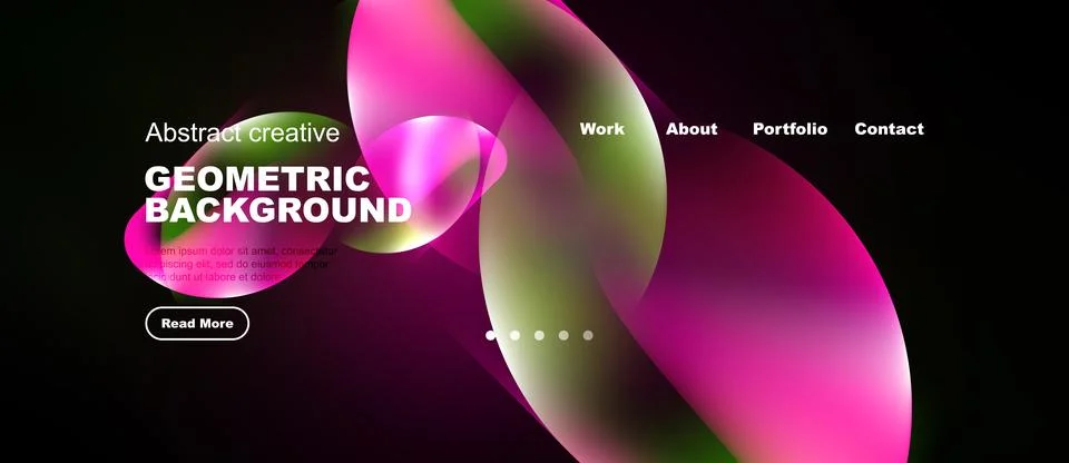 Modern website design features vibrant pink, green gradients. Geometric shape イラスト素材