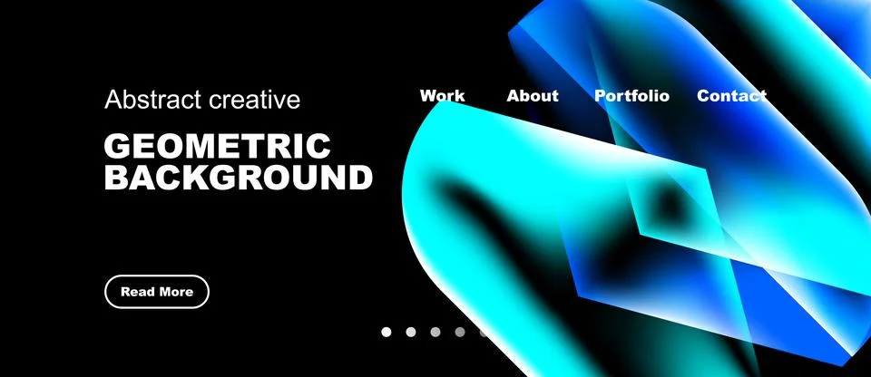 Modern website design features vibrant blue geometric shapes over black Ilustração Stock
