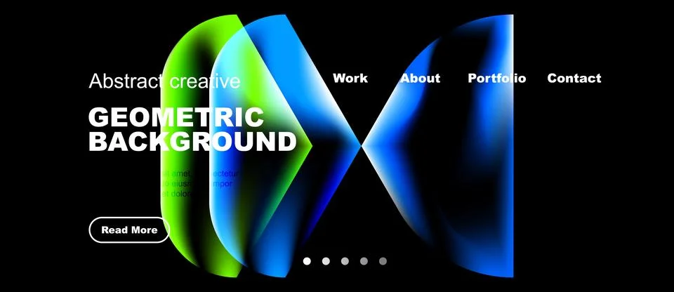 Modern website design features vibrant geometric shapes, text overlays, Illustrazione stock