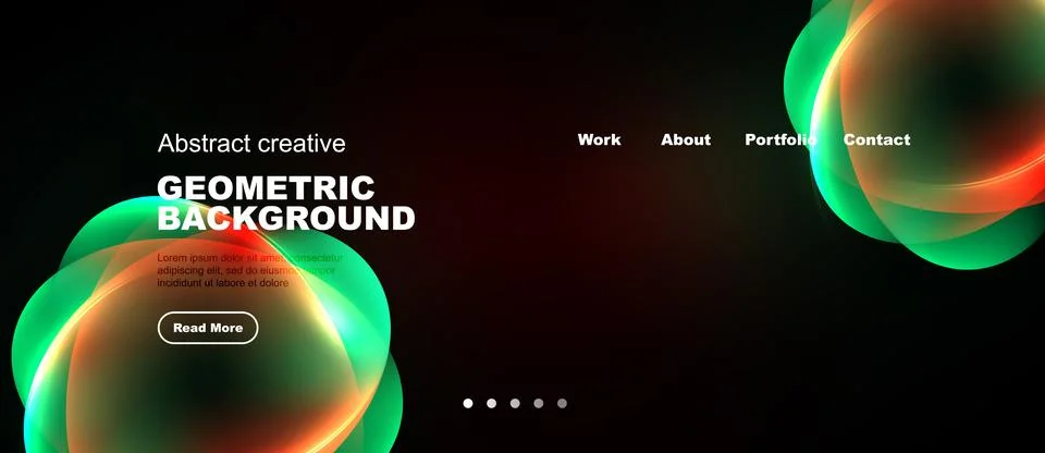 Modern website design features vibrant geometric shapes, gradients, text Stock Illustration