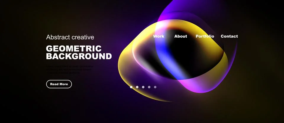 Modern website design features vibrant abstract shapes, dark background, Stock Illustration