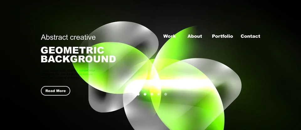 Modern website design features vibrant geometric shapes, gradients, text Stockillustratie