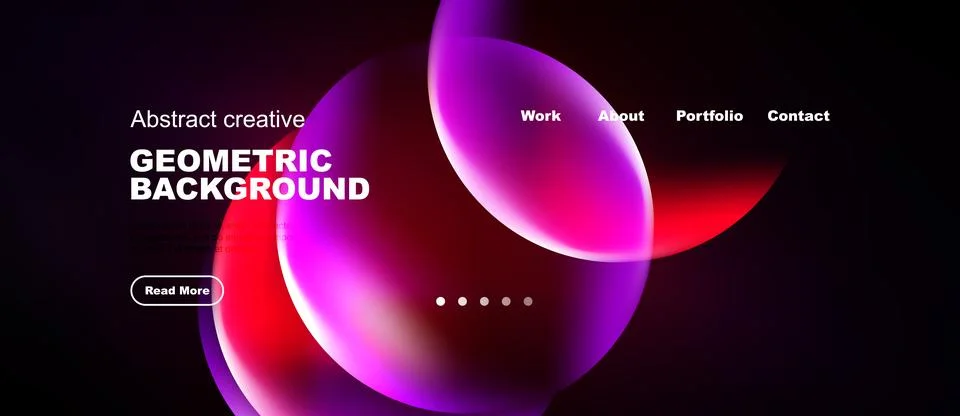 Modern website design features vibrant overlapping circles, text elements, Stock Illustration