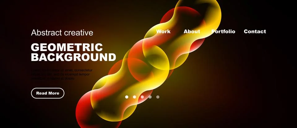 Modern website design features vibrant geometric shapes, bold typography, dar Stock Illustration