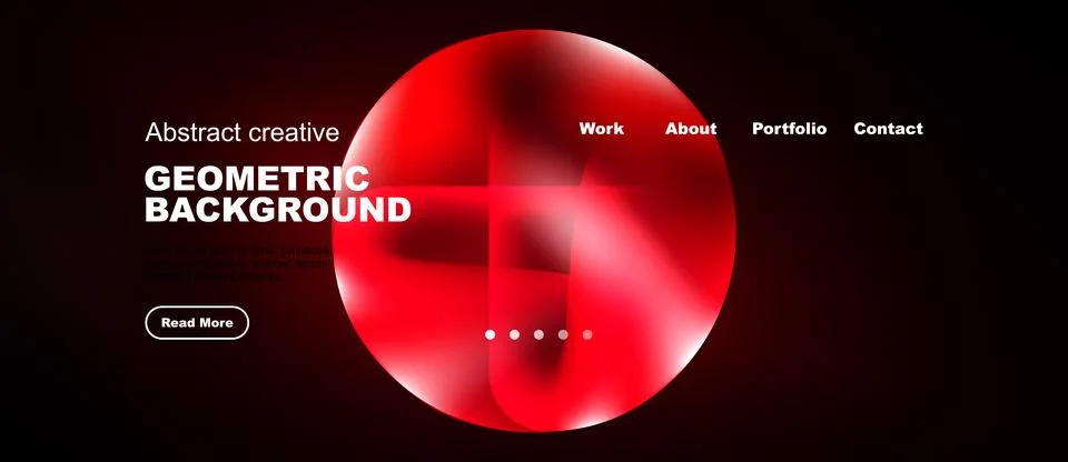Modern website design features vibrant red geometric shapes, dark background. Stock Illustration