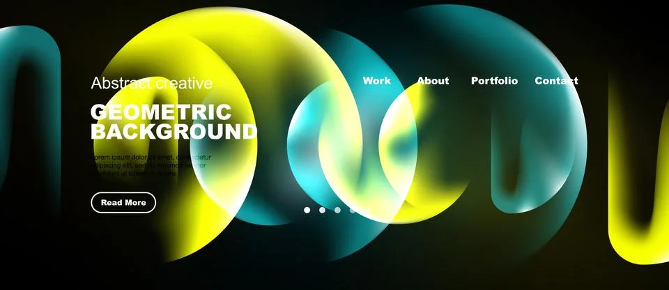 Modern website design features vibrant overlapping circles, text elements, Stock Illustration