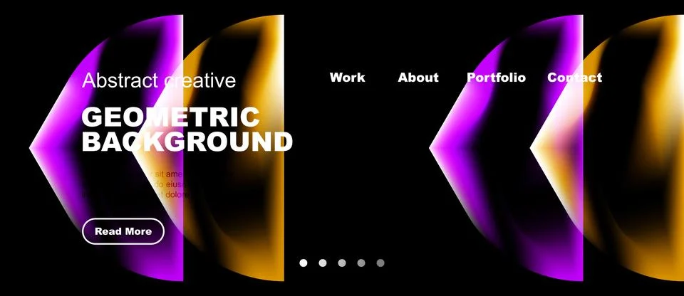 Modern website design features vibrant geometric shapes, text overlays, Stock Illustration