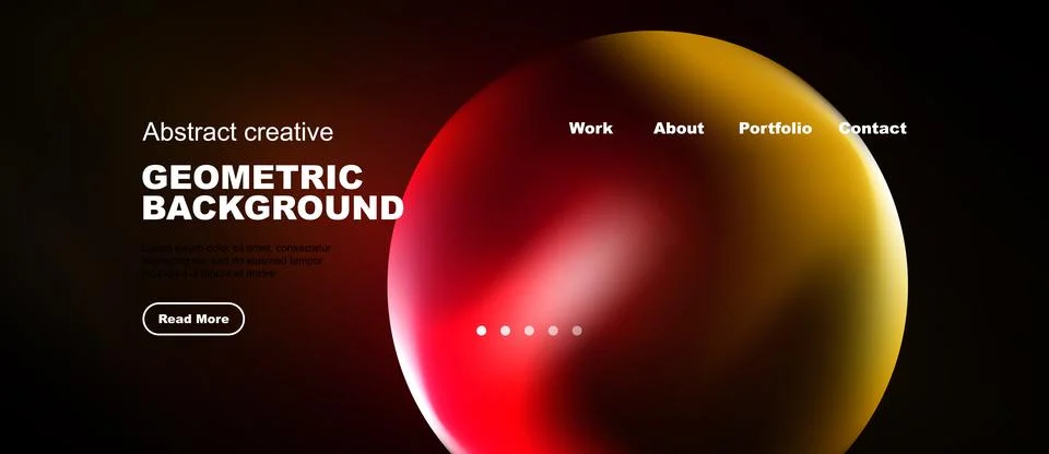 Modern website design features vibrant geometric shapes, text overlay, イラスト素材