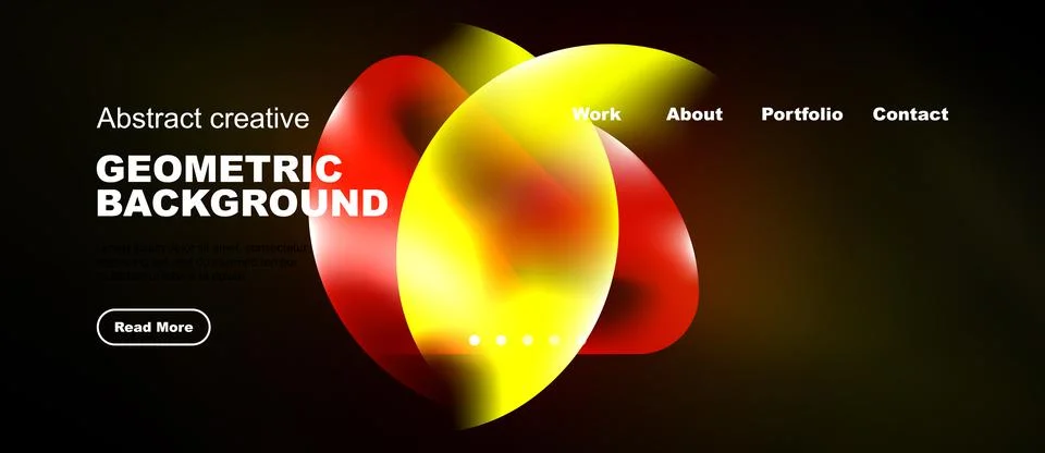 Modern website design features vibrant overlapping shapes, text elements, Stock Illustration