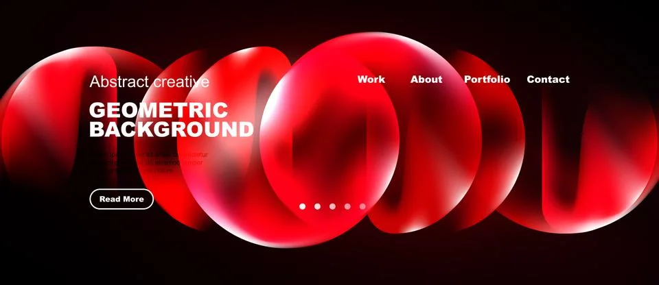 Modern website design features vibrant red geometric shapes, dark background. Stock Illustration