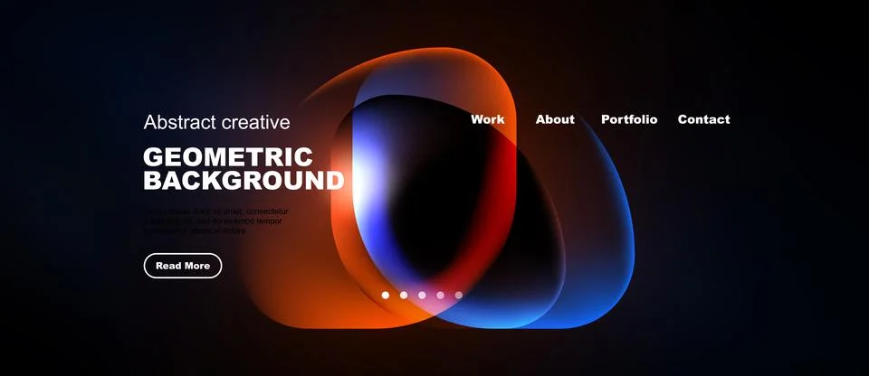 Modern website design features vibrant geometric shapes, text overlays, Stock Illustration
