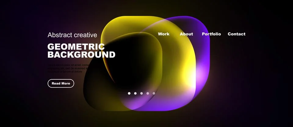 Modern website design features vibrant abstract shapes, bold typography, dark Stock Illustration