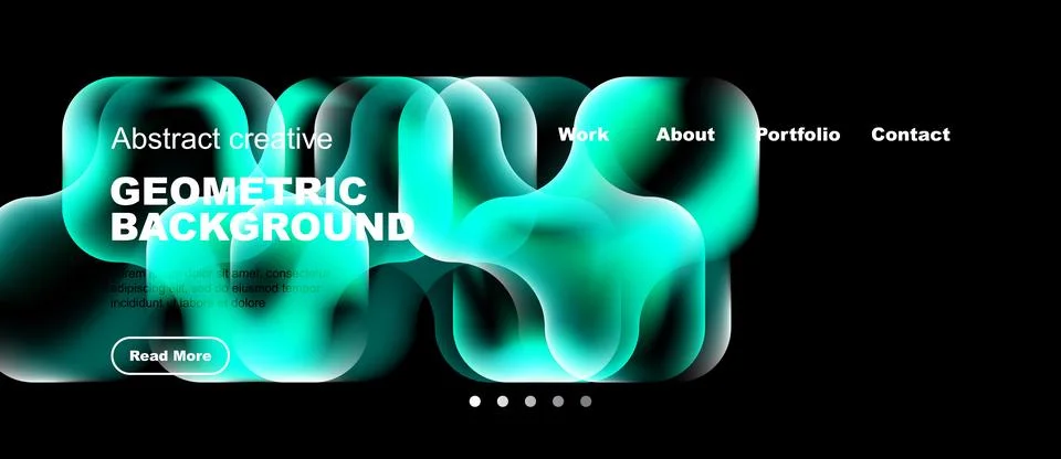 Modern website design features vibrant geometric shapes, dark background. Stock Illustration