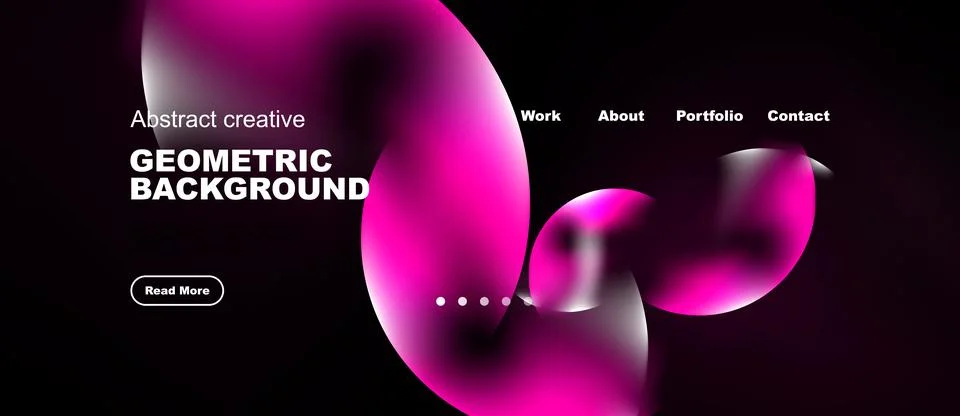 Modern website design features vibrant pink shapes, dark background. Minimali Stockillustratie
