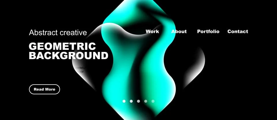 Modern website design features vibrant turquoise shapes over dark background. Stockillustratie