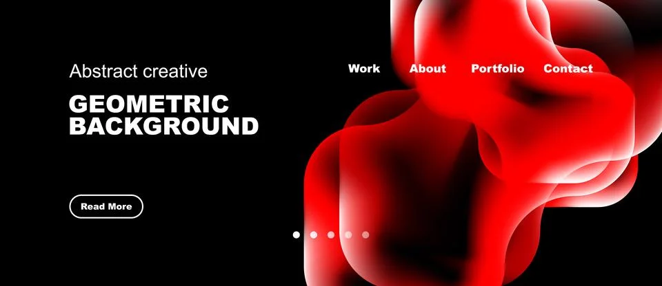 Modern website design features vibrant red shapes over black background. Stock Illustration