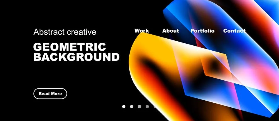 Modern website design features vibrant geometric shapes, bold typography, dar Stock Illustration