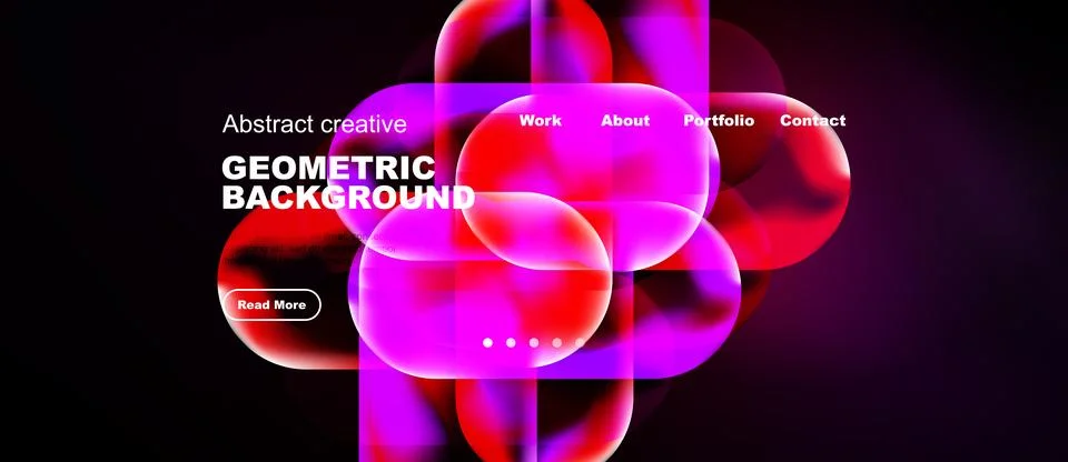 Modern website design features vibrant geometric shapes, pinks, purples. イラスト素材