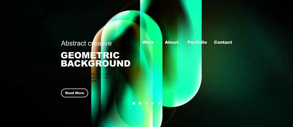 Modern website design features vibrant teal geometric shapes, dark background Stock Illustration