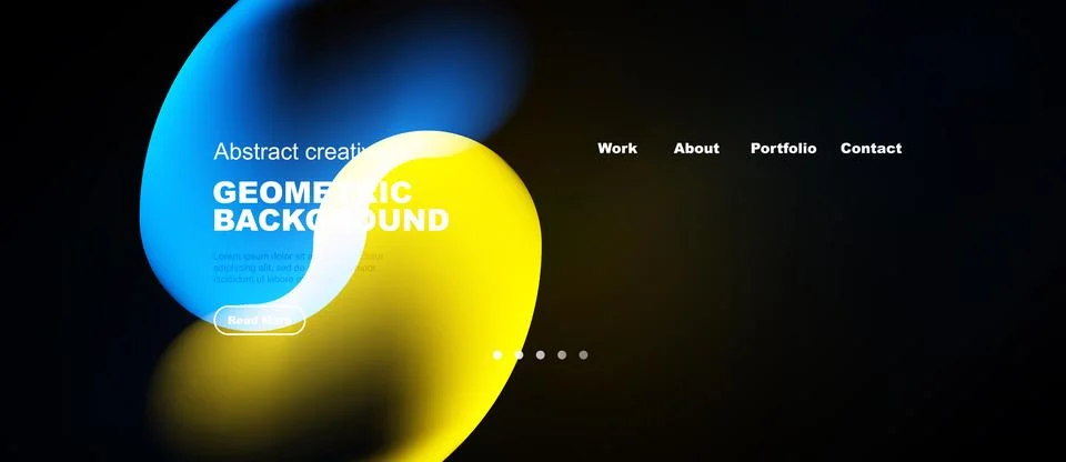 Modern website design features vibrant abstract shapes, bold typography, dark Stock Illustration