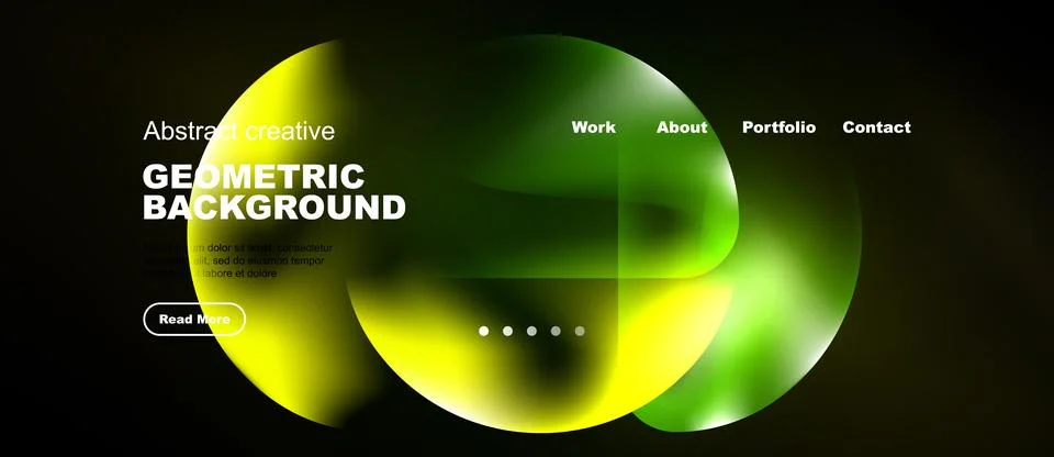 Modern website design features vibrant green, yellow shapes. Minimalist layou Illustrazione stock
