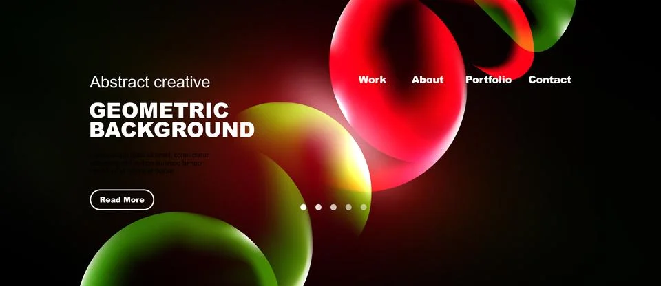 Modern website design features vibrant geometric shapes, bold text, navigatio Ilustração Stock