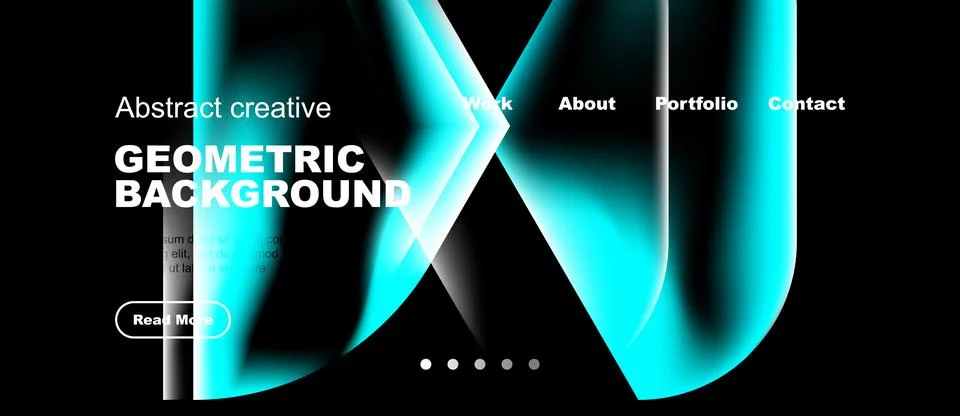 Modern website design features vibrant blue geometric shapes, text overlays, Stock Illustration