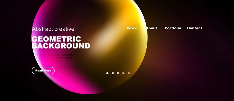 Modern website design features vibrant geometric shapes, text overlay, Stock Illustration