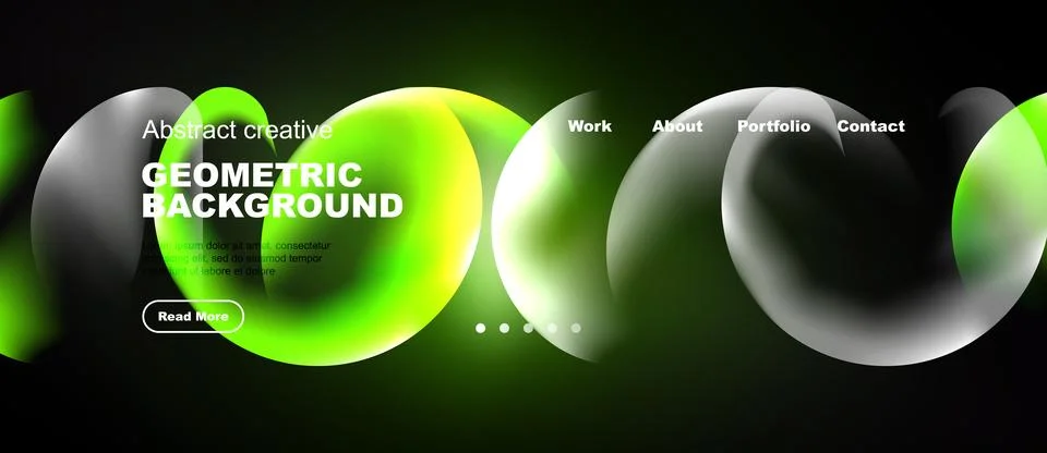 Modern website design features vibrant green, white shapes. Navigation includ Stock Illustration