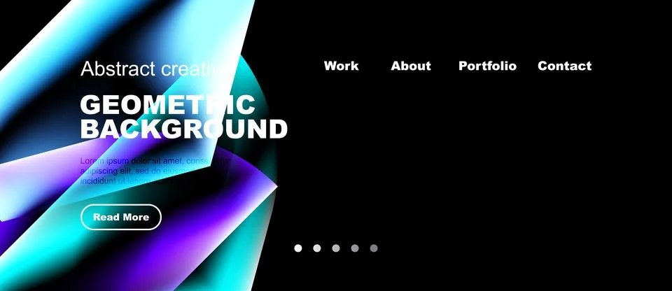 Modern website design features vibrant geometric shapes, text overlay, Stock Illustration