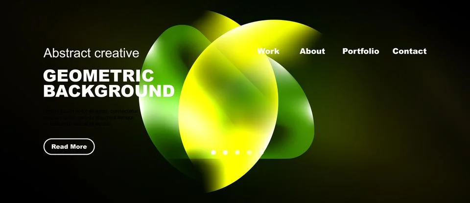 Modern website design features vibrant green, yellow shapes. Dark background Stock Illustration