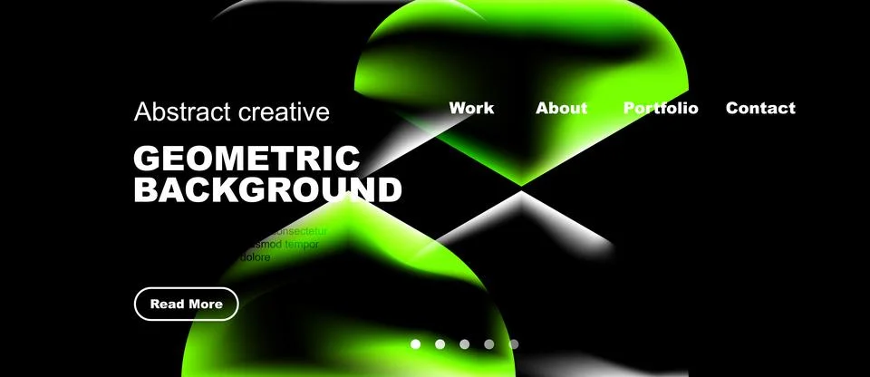 Modern website design features vibrant green abstract shapes, dark background Stock Illustration
