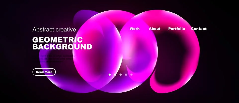 Modern website design features vibrant pink geometric shapes over dark Illustrazione stock