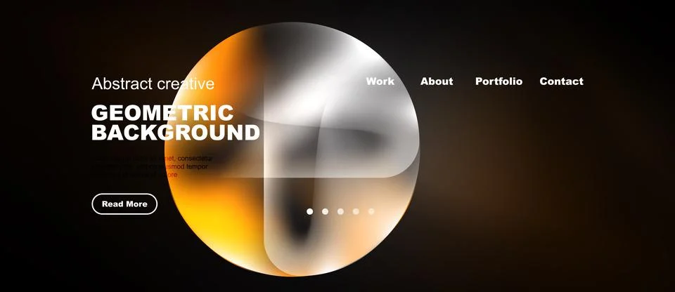 Modern website design features vibrant orange, white circles. Minimalist layo Stock Illustration