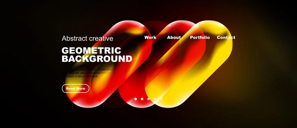 Modern website design features vibrant fluid shapes, text overlay, navigation Illustrazione stock