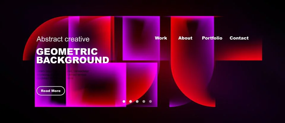 Modern website design features vibrant geometric shapes, pinks, purples, blac Illustrazione stock