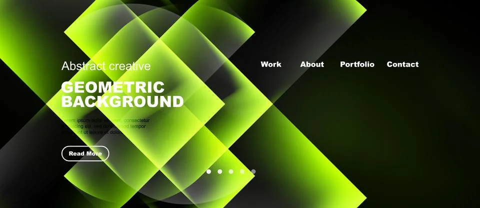 Modern website design features vibrant green geometric shapes, dark backgroun イラスト素材