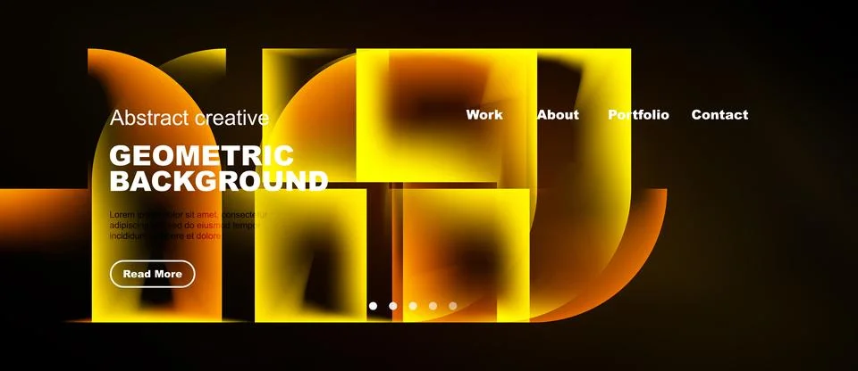Modern website design features vibrant orange geometric shapes, text overlays Stock Illustration