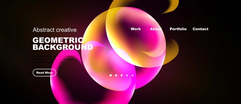 Modern website design features vibrant overlapping shapes. Dark background イラスト素材