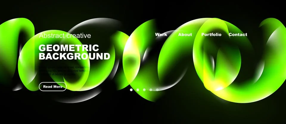 Modern website design features vibrant green fluid shapes, dark background... Stock Illustration