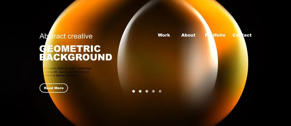 Modern website design features vibrant orange blur. Geometric shapes, text Stock Illustration